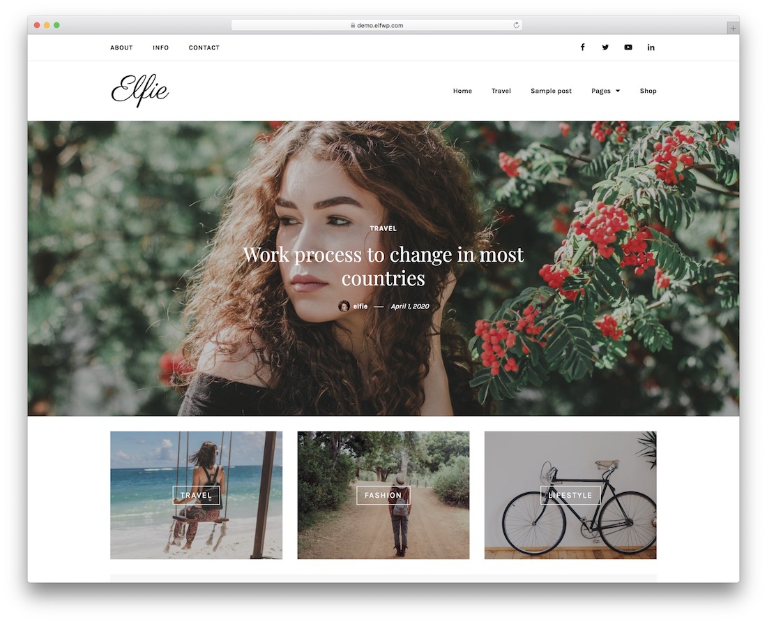 帶有滑塊的 elfie 免費 wordpress 主題