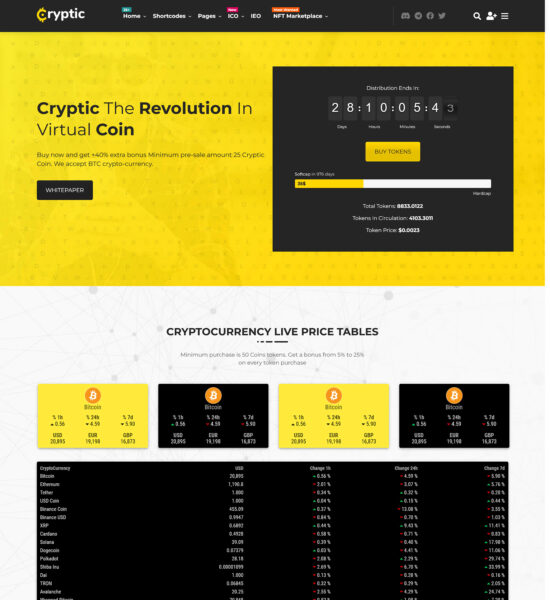 cryptic cryptocurrency wordpress theme