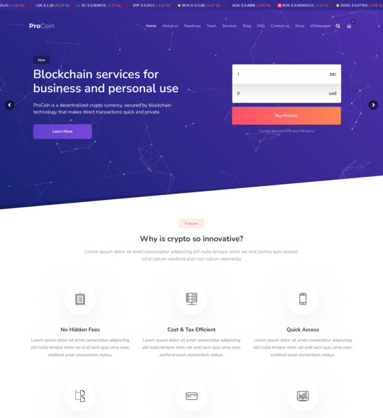 procoin ico cryptocurrency wordpress theme
