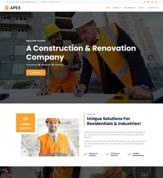 free apex home repair html template