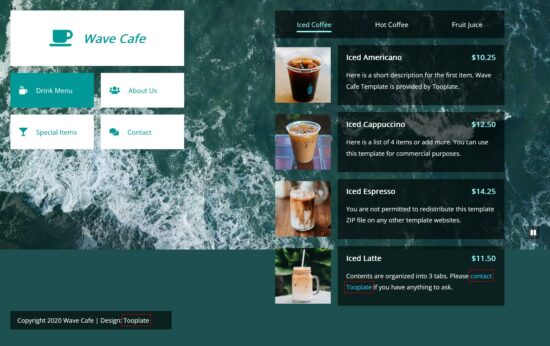 free wave cafe html template