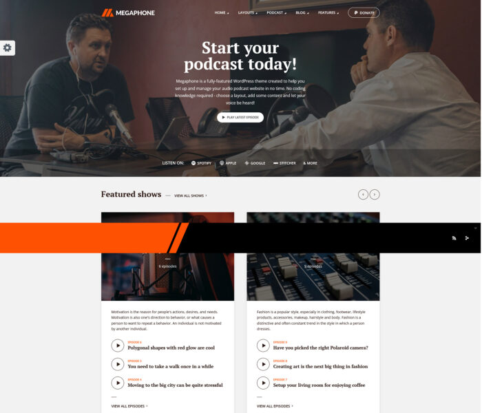 megaphone podcast wordpress theme