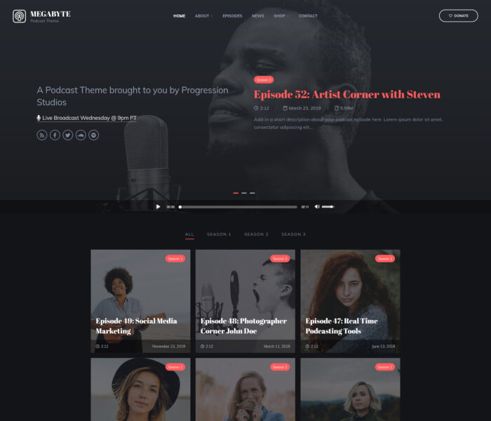 megabyte podcast audio wordpress theme