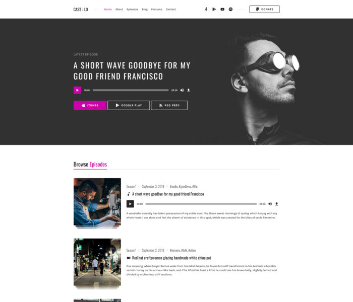 castilo audio podcast wordpress theme