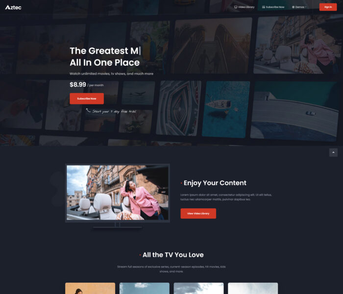 aztec video streaming membership theme