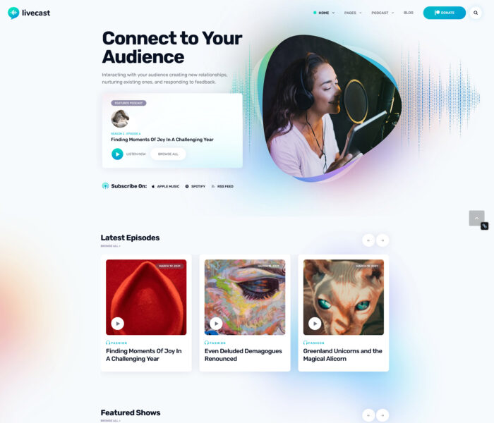 livecast wordpress podcast theme