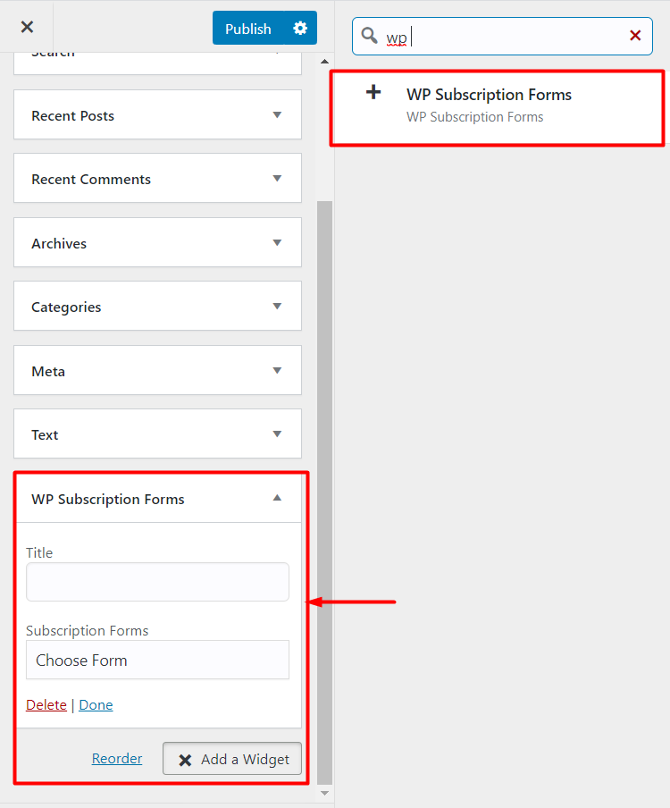 Widgets de formulaires dans les barres latérales