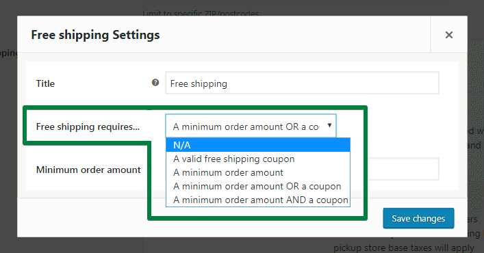 WooCommerce Impostazioni di spedizione gratuita (screenshot)