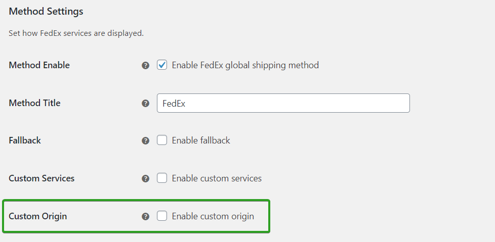 Origine personalizzata FedEx WooCommerce