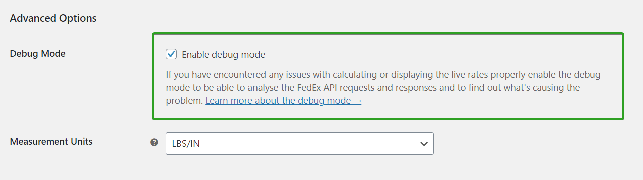 Modalità di debug FedEx WooCommerce