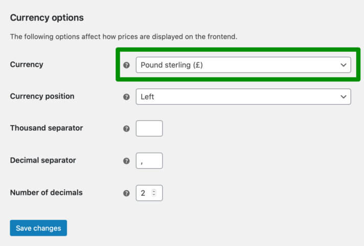 خيارات عملة WooCommerce