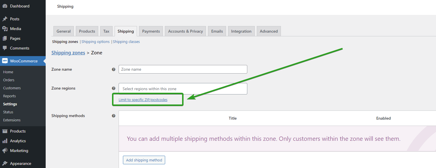 限制在 WooCommerce 中的特定邮政编码