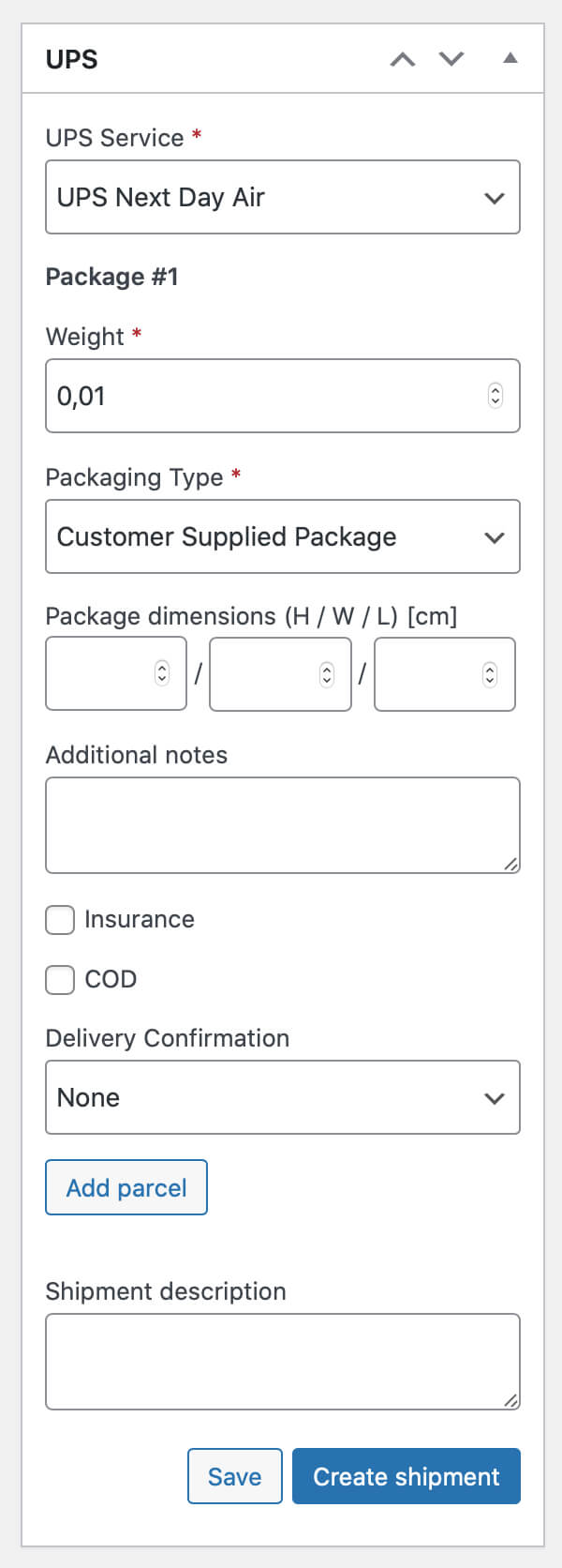 Metabox di spedizione UPS