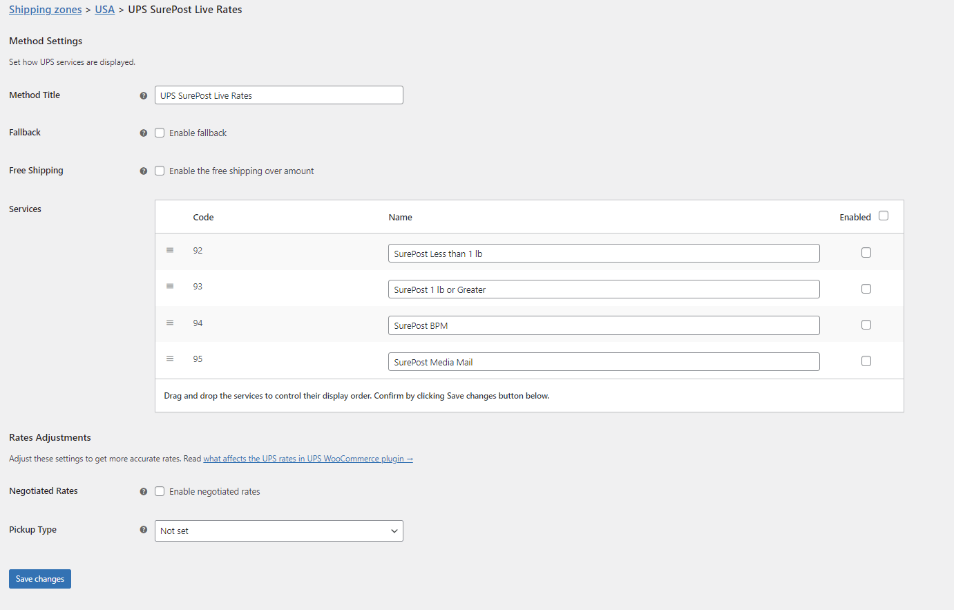 Ustawienia metody wysyłki UPS SurePost Live Rates