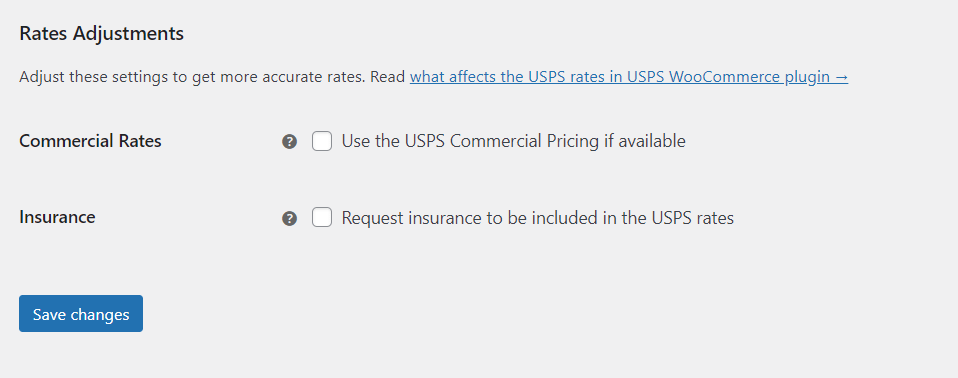 إعدادات إضافية لطريقة الشحن USPS