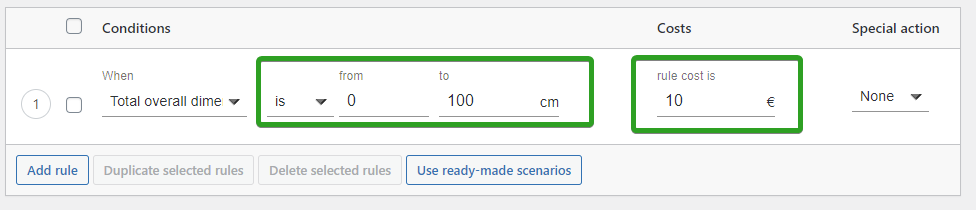 WooCommerce 按总尺寸发货 - 配置