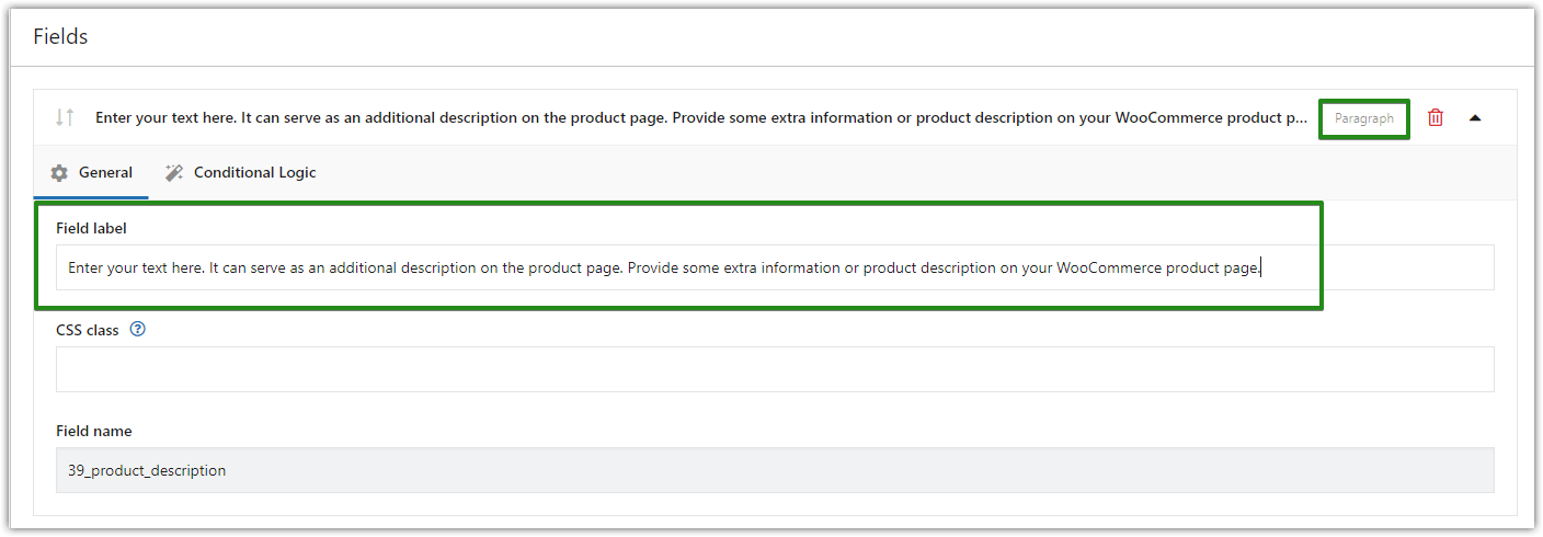تخصيص صفحة منتج WooCommerce: تحرير حقل نص الفقرة