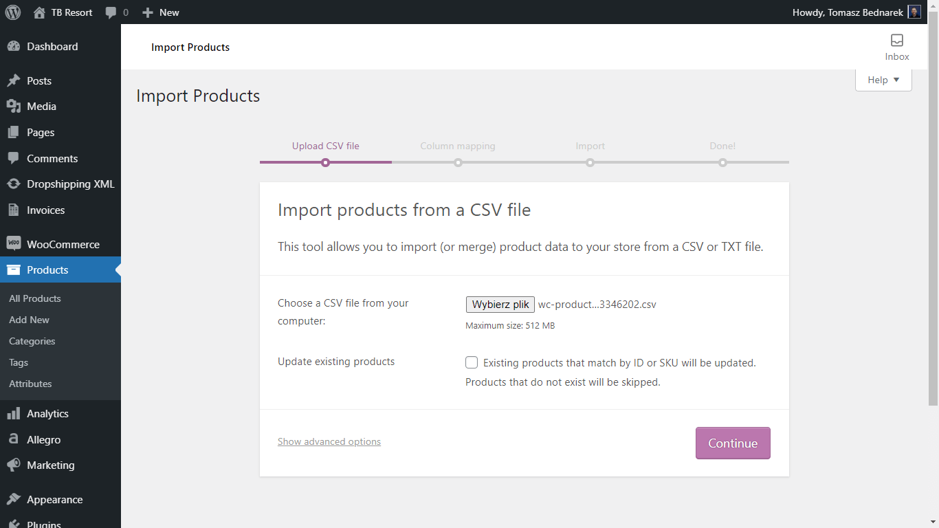 WooCommerce استيراد المنتجات بصور من CSV - وظائف مدمجة