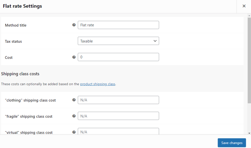 Ustawienia ryczałtu WooCommerce - klasa wysyłki