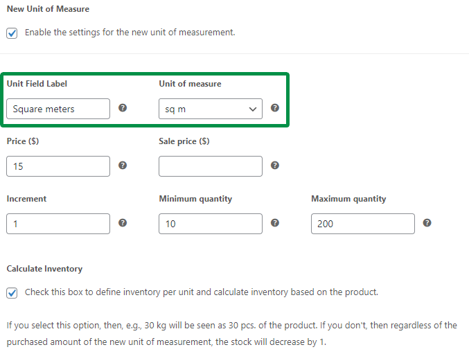 Elastyczna ilość - nowa jednostka miary - metry kwadratowe dla produktu WooCommerce do obliczania ceny na podstawie wymiarów jednostki