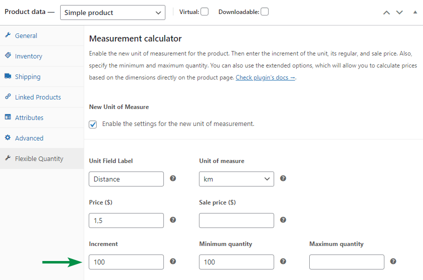 Elastyczna ilość - jak używać wartości przyrostu i jednostki miary odległości dla produktu WooCommerce