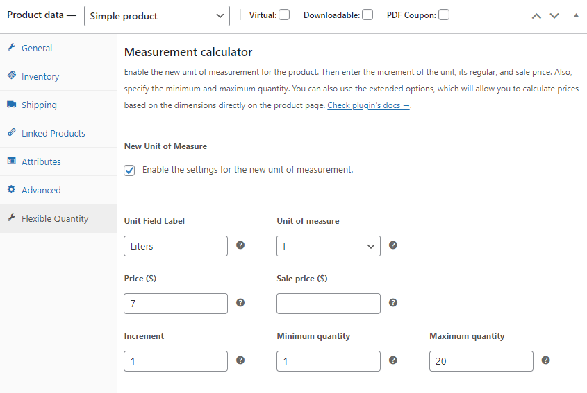 بيع منتجات WooCommerce من حيث الحجم