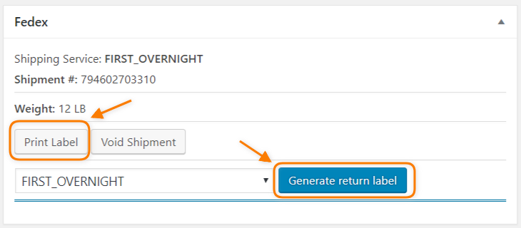 распечатать этикетку с помощью плагина доставки WooCommerce FedEx