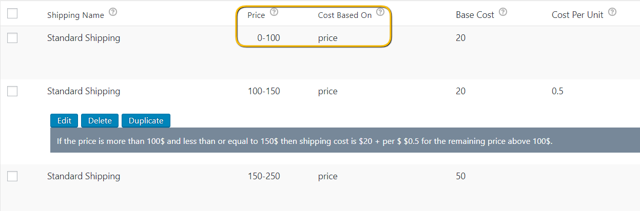 Table Rate Shipping Proを使用した価格ベースの配送