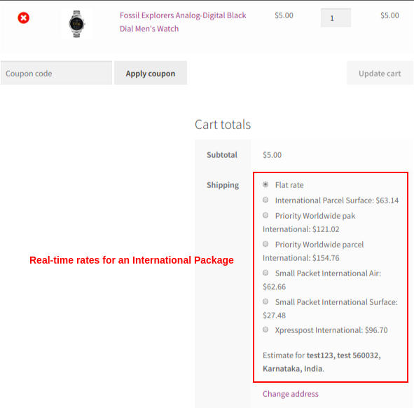 Calcul du tarif pour une destination Internationale