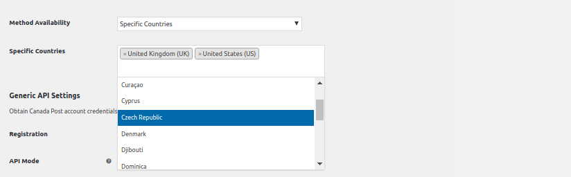 taxas de envio do canadá