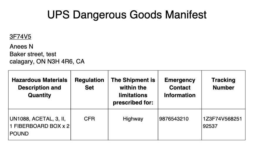 ups manifest barang berbahaya