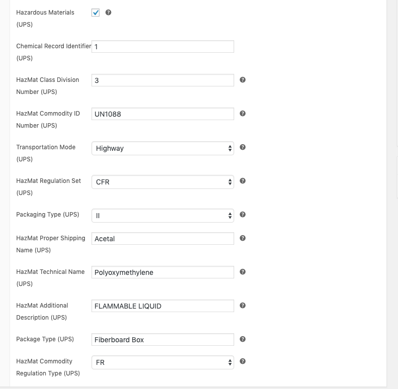 Configuração de nível de produto de materiais perigosos (UPS)