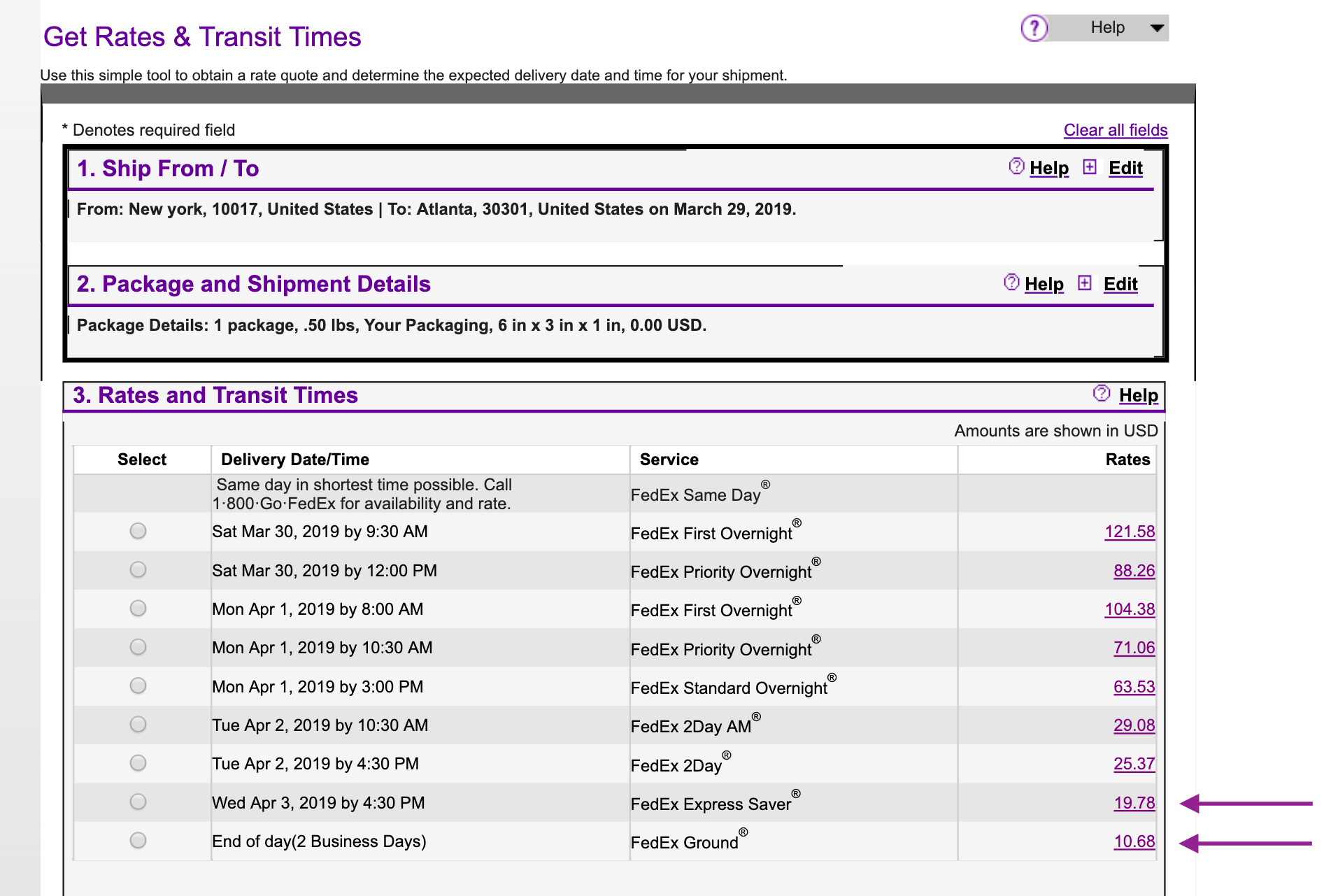 fedex versandkosten online