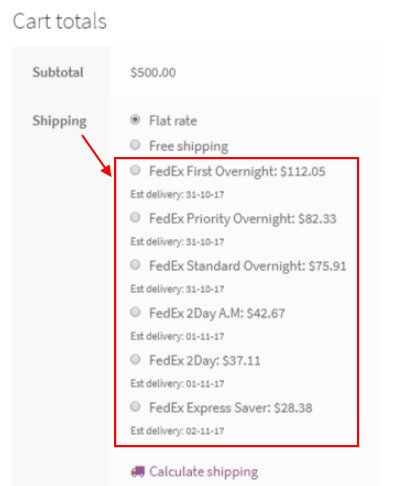 WooCommerce alışveriş sepeti sayfasında FedEx kargo ücreti