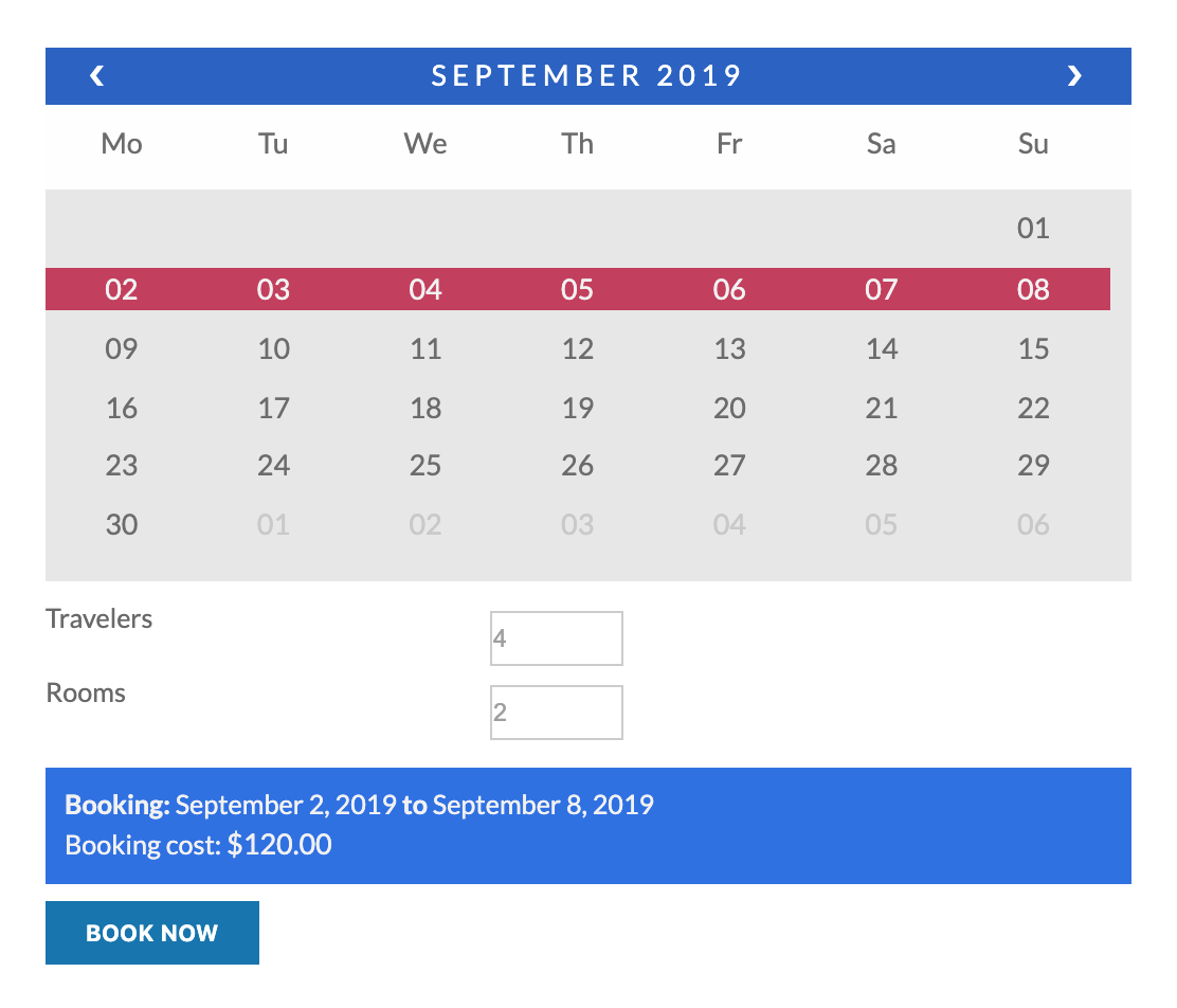 kalender pemesanan dengan dua bidang input