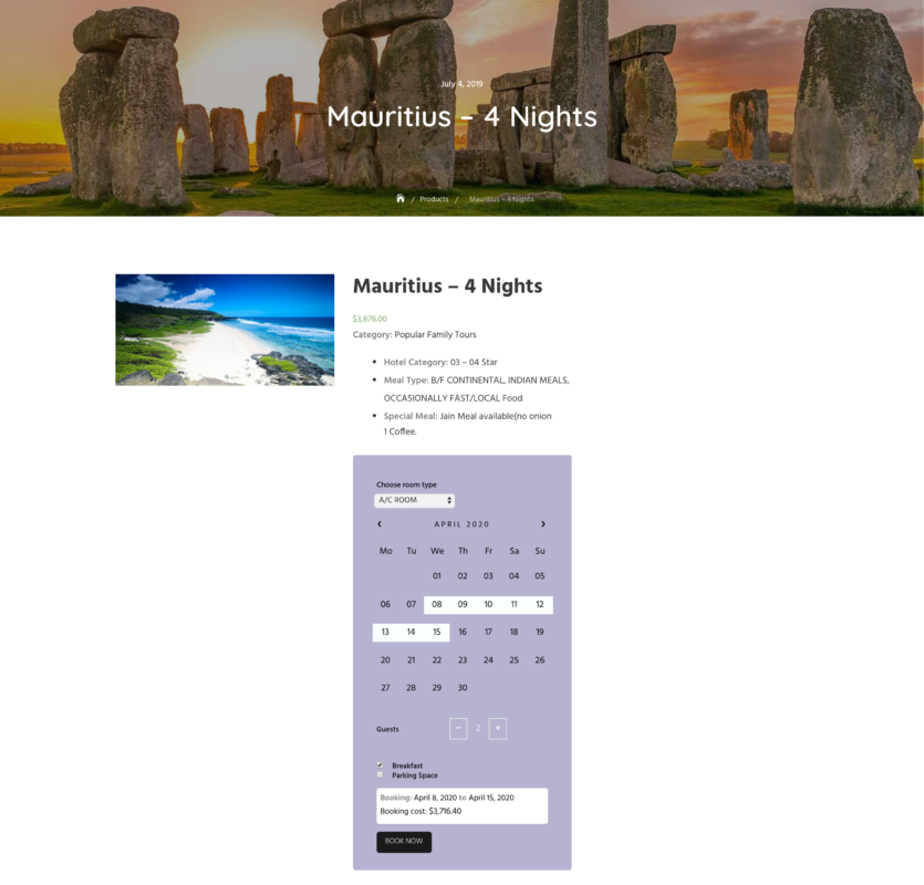 woocommerce 上的旅遊預訂頁面