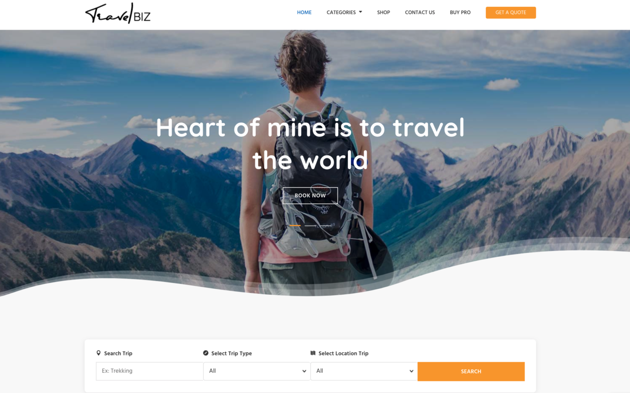 pagina de start wordpress travelbiz