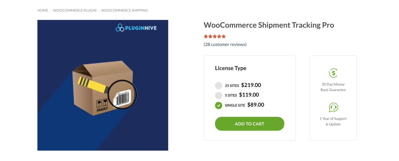 ราคาติดตามการจัดส่งของ woocommerce