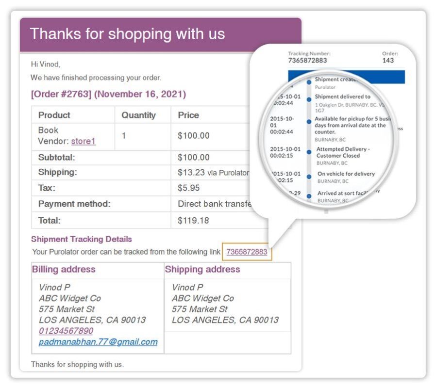 WooCommerce の Purolator 追跡