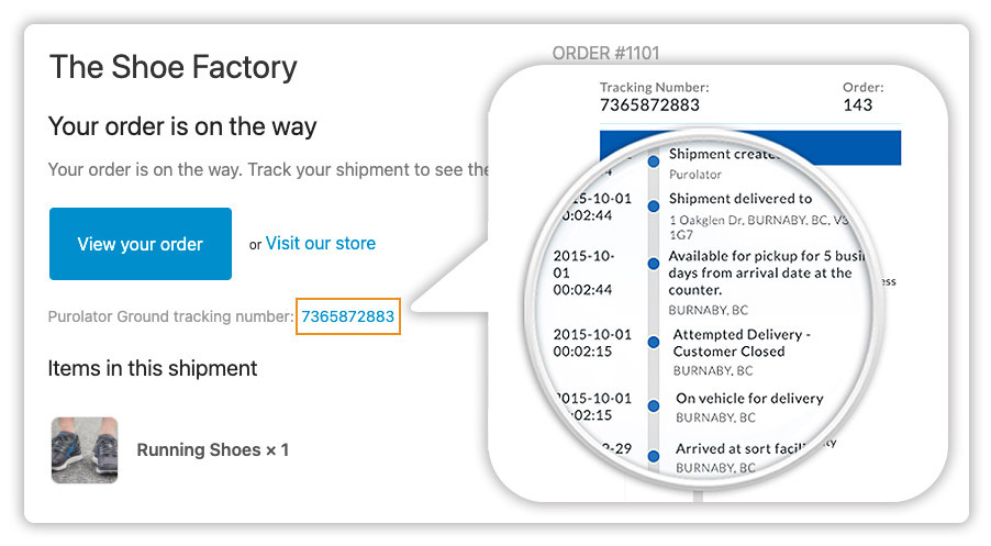 Purolator Tracking para Shopify