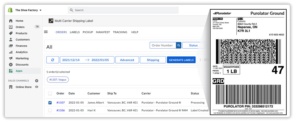 สร้าง-Purolator-Ground-Label-Shopify