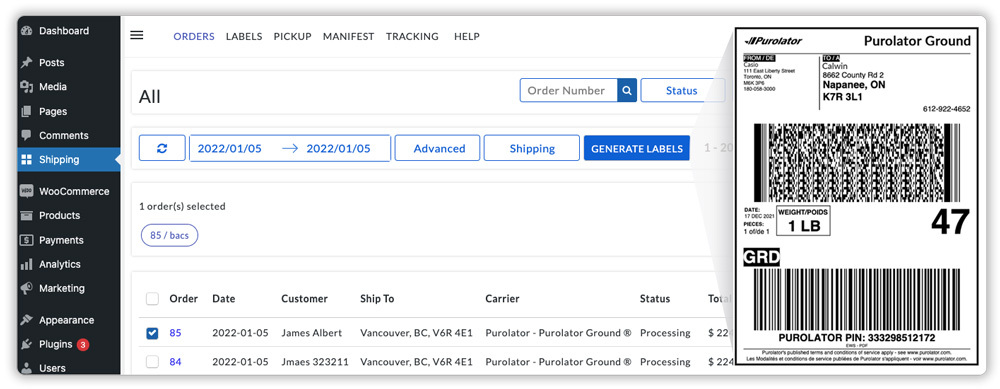 Generar-Purolator-Ground-Label-para-WooCommerce