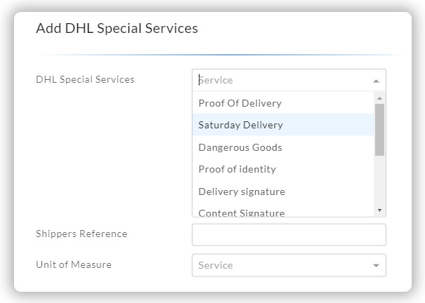 agregue los servicios especiales de DHL