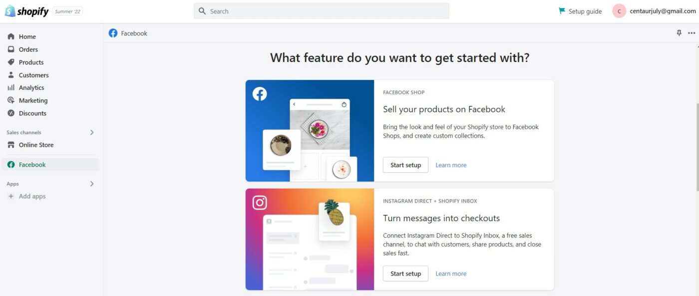 configuración de la tienda de facebook