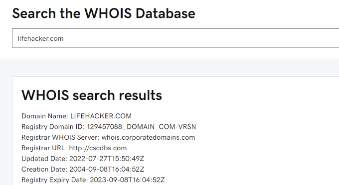 WHOIS データベースを検索