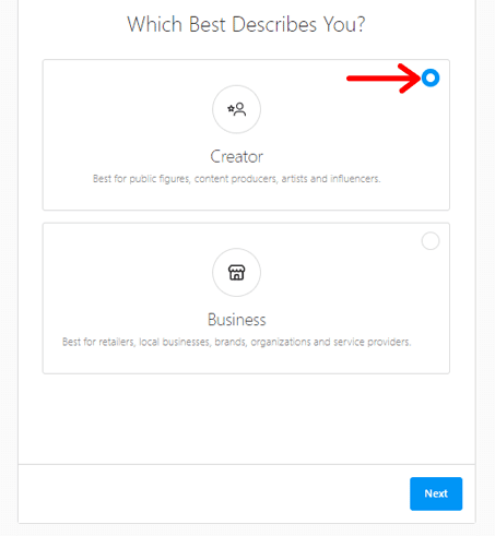 選擇創建者帳戶以在 Instagram 上創建個人博客