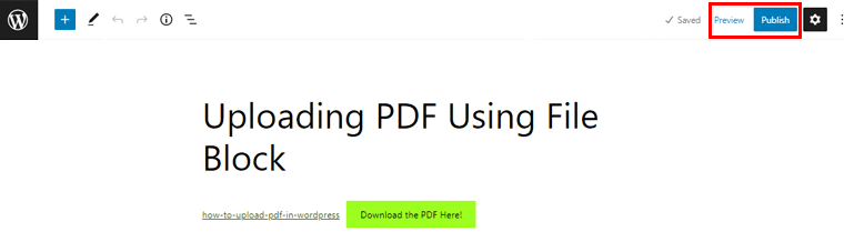 ดูตัวอย่างและเผยแพร่ไฟล์ PDF ที่อัปโหลดโดยใช้ File Block