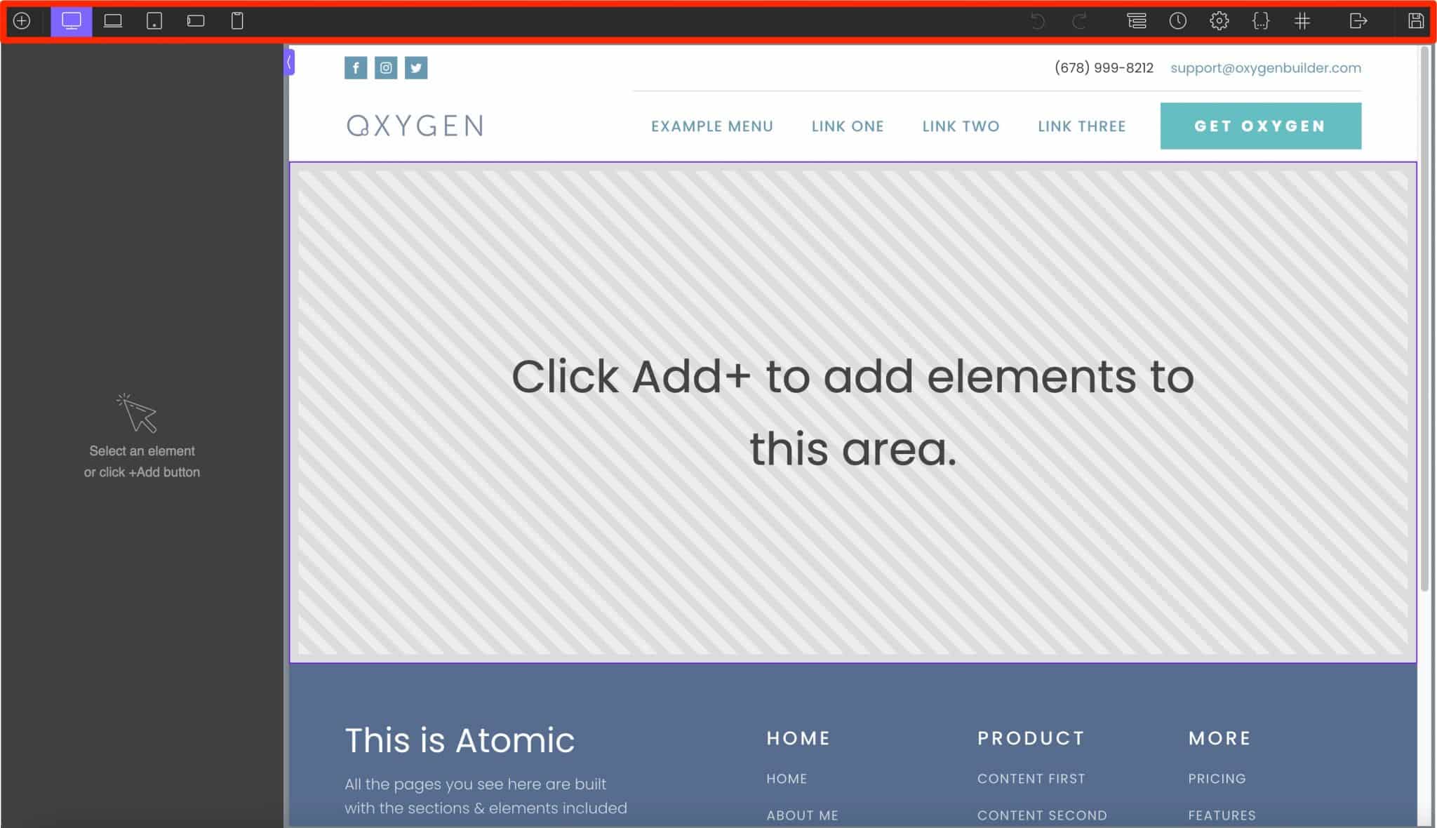 Oxygen a une barre d'outils pour éditer votre page.