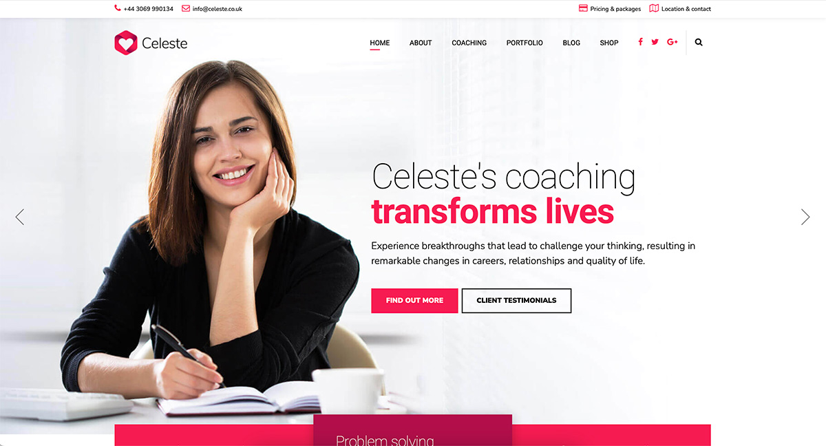 ธีมโค้ชชีวิตของ Celeste WordPress