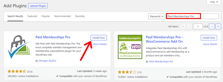 Searching and Installing Paid Memberships Pro